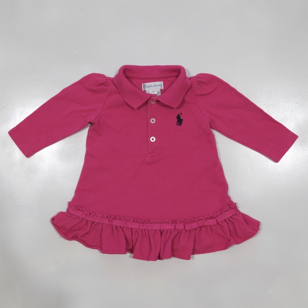 Ralph Lauren Baby Girl Long Sleeve Ruffle Drop Waist Cotton Polo Dress 3 Months